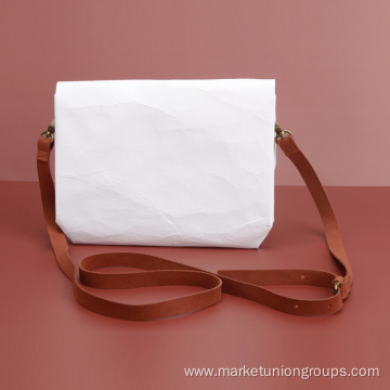 Cute Kraft Paper Ladies Handbag White Handy Pouch With Shoulder Strap